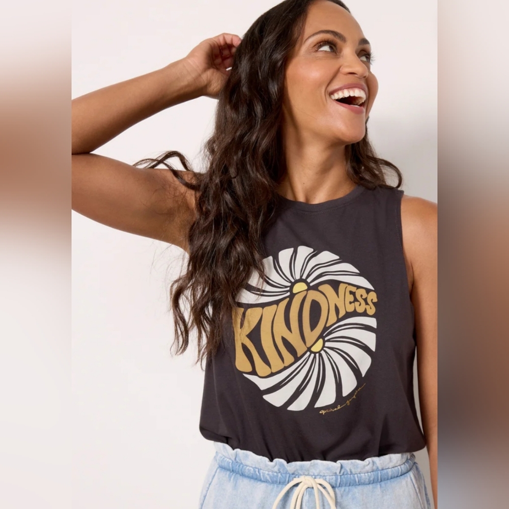 Spiritual Gangster Sienna Cropped Black & Gold Kindness Muscle Tee